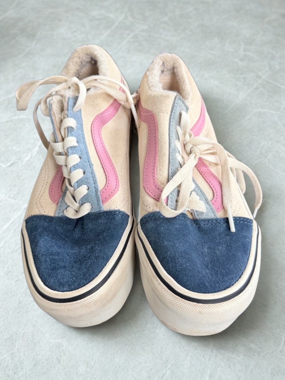 Vans Old Skool Low-Top Sneakers in Cream, White & Pink